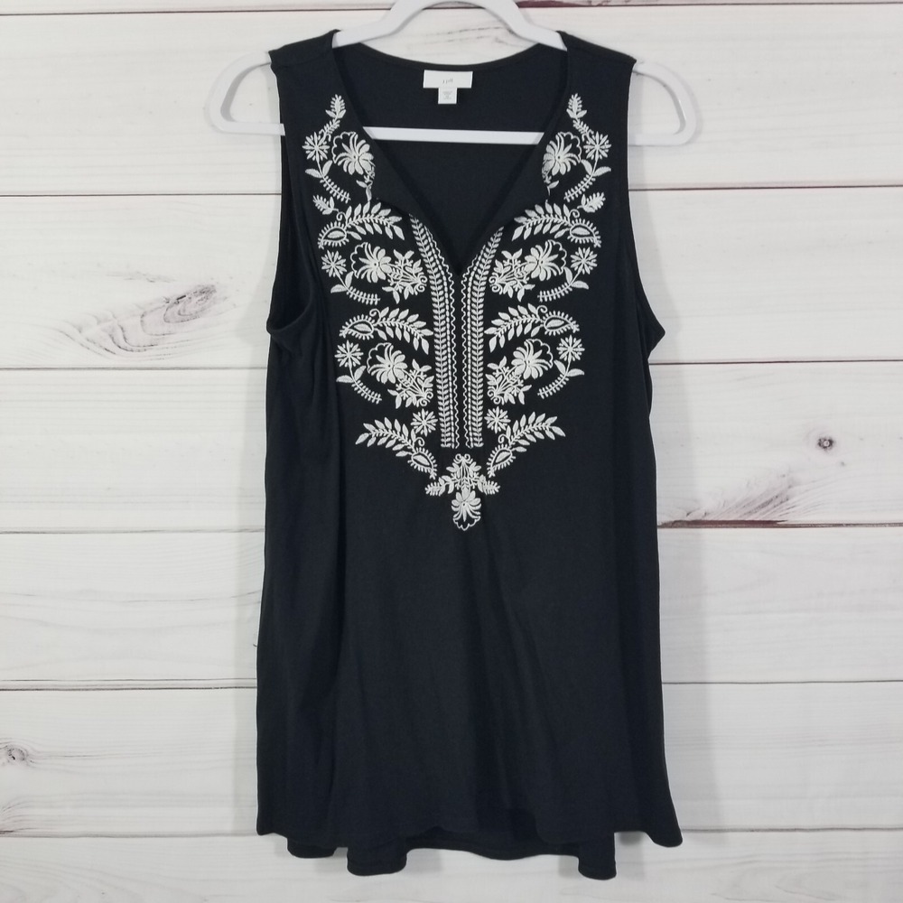 J. Jill Womens Embroidered Tunic Top Sleeveless Size MP Black.